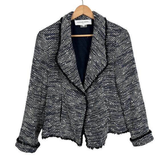 Gerard Darel Jackets & Blazers - GERARD DAREL Women's 8 (EU 40) Blue Metallic Tweed Snap Fringe Art Blazer Jacket